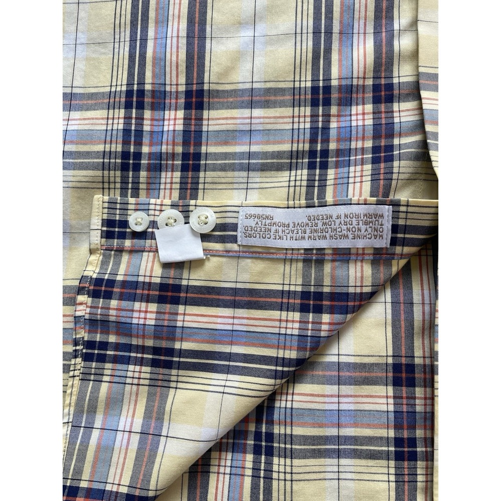 Nordstrom Yellow Plaid Shirt Mens XL Short Sleeve Wrinkle Free Cotton Button Up - Picture 6 of 8